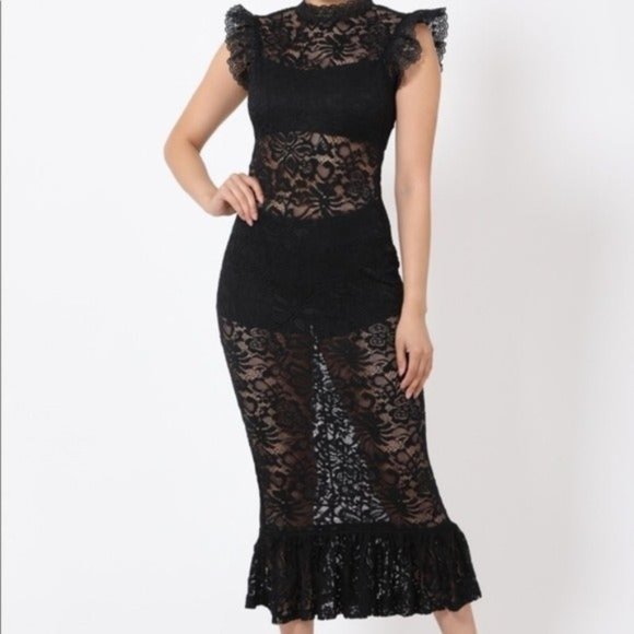 Valentine Dresses & Skirts - Valentine Black Sheer Lace Midi Dress